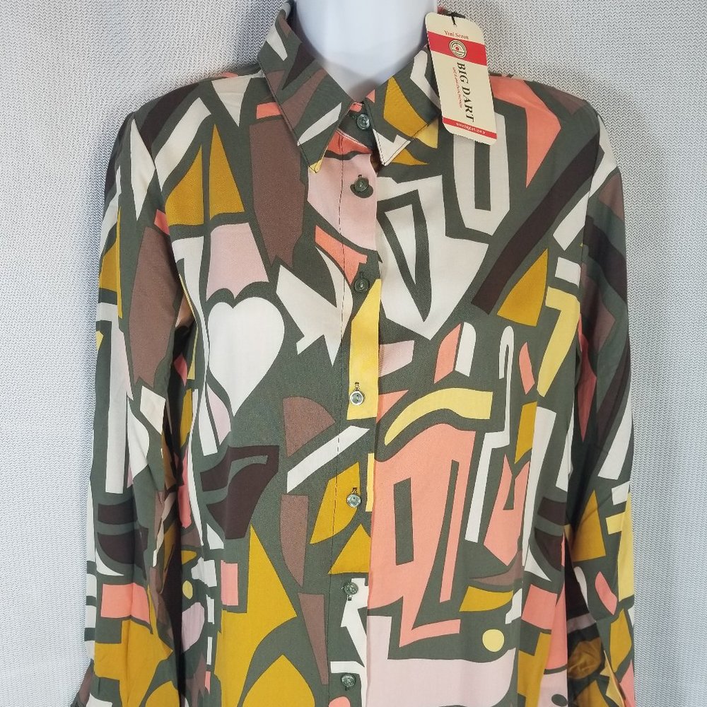 Big Dart Shirt Womens US 6 S/M Multicolor Abstract Long Sleeve Button Up - NWT
